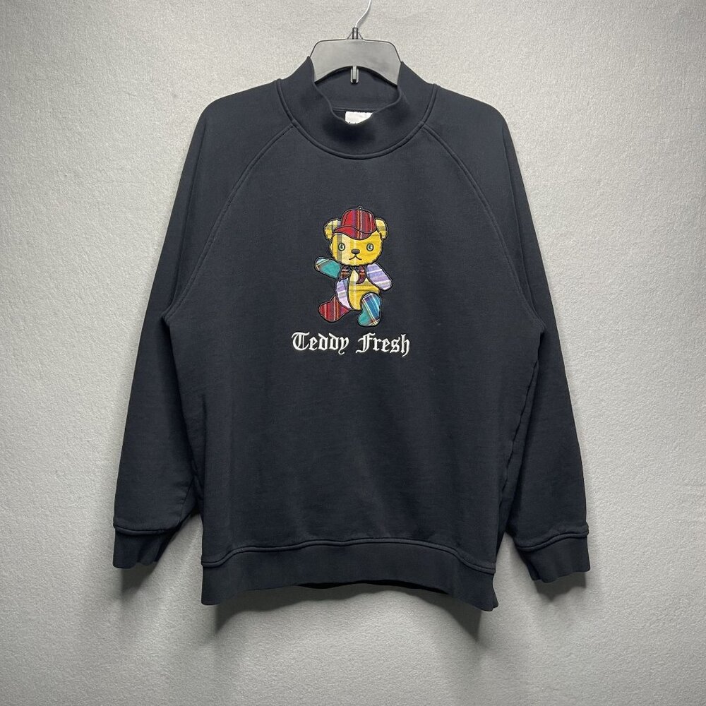 Teddy Fresh Black Crewneck Sweatshirt With Embroidered Patchwork Bear Design XL